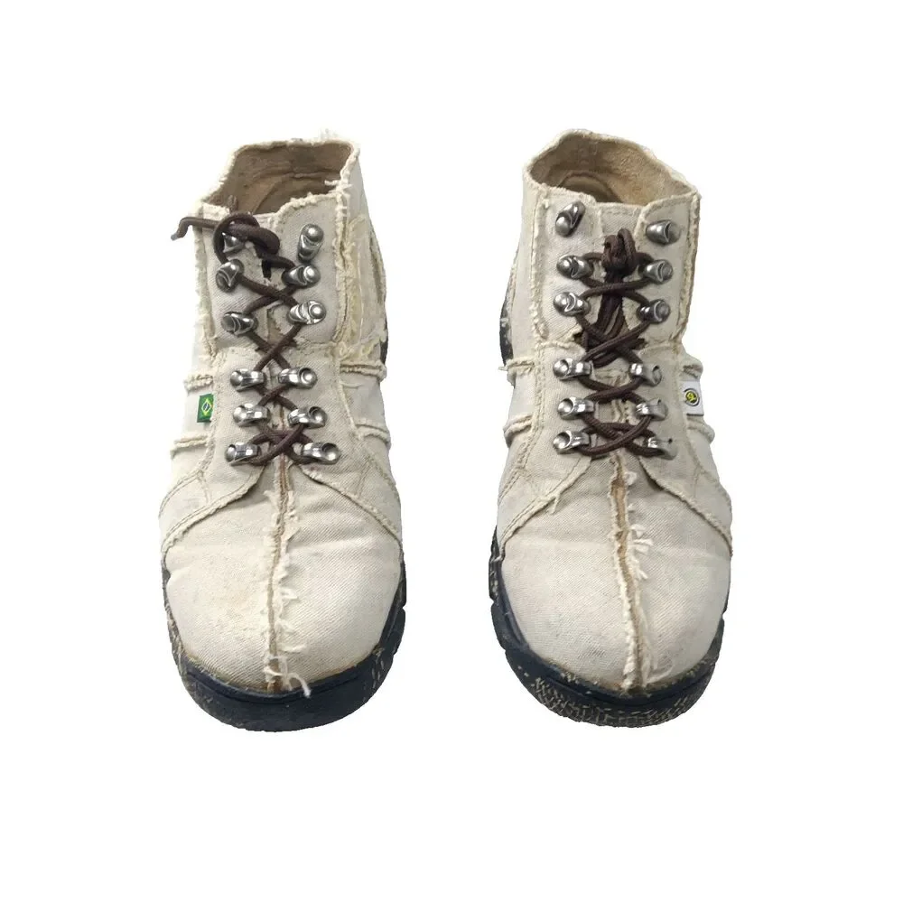 Yellow Port Boots Mens Size 8 Beige Recycled Tires & Trucking Canvas.